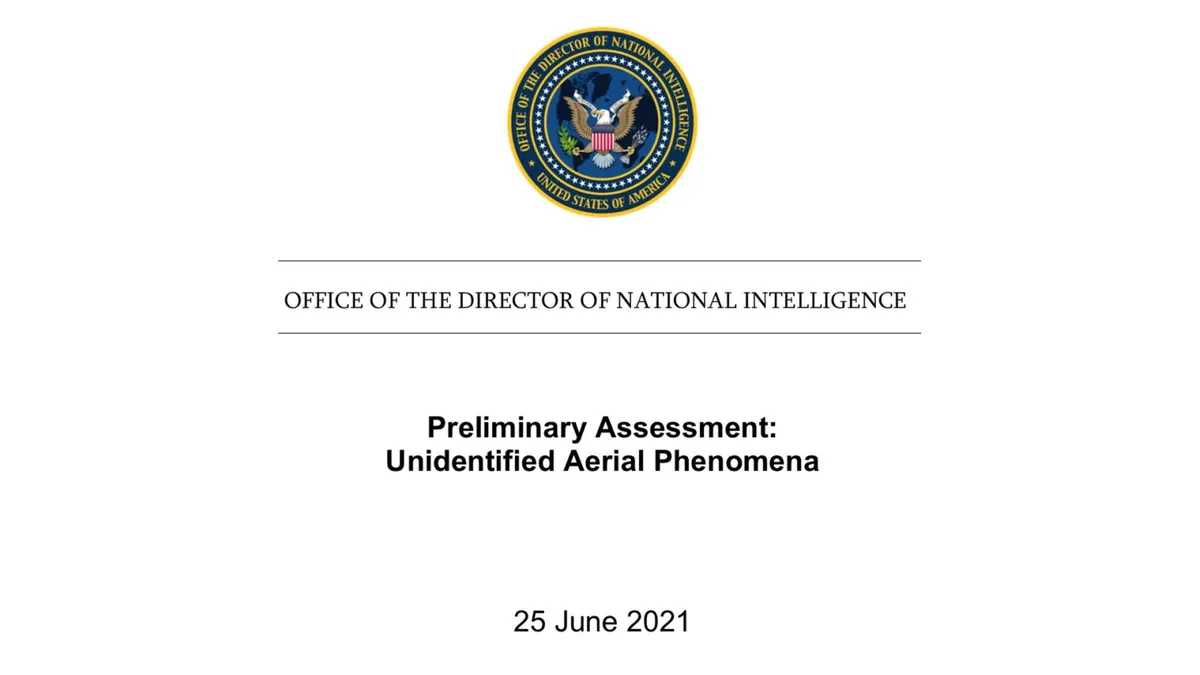 Cover of the 2021 ODNI UAP preliminary assessment