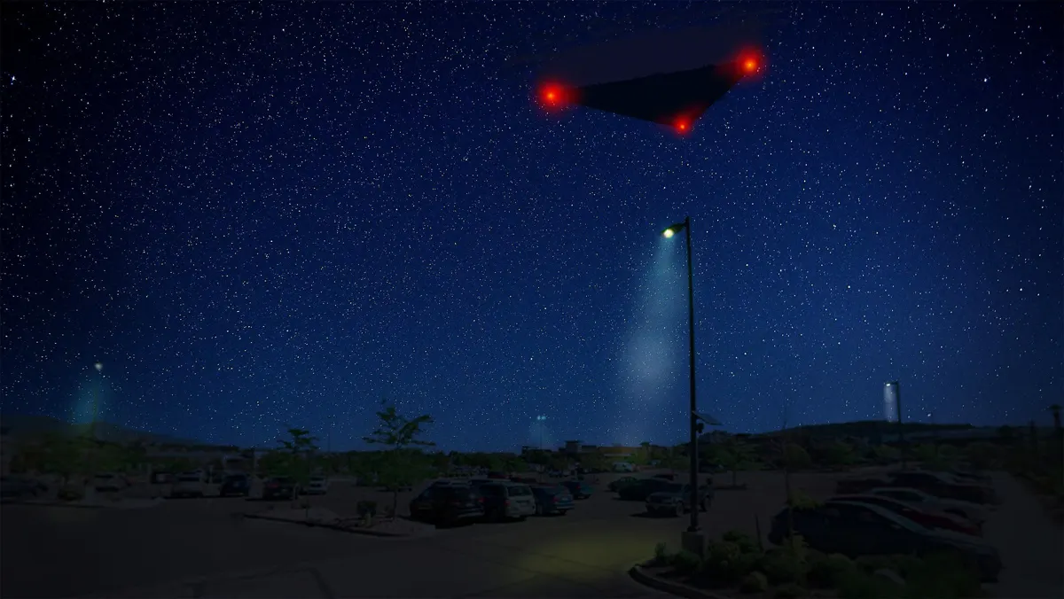 Digital Rendering, “Large Triangle with Red Lights,” 2023